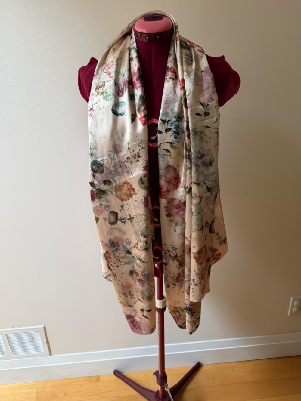 Large, Versatile Italian Made 100% Silk Floral Scarf